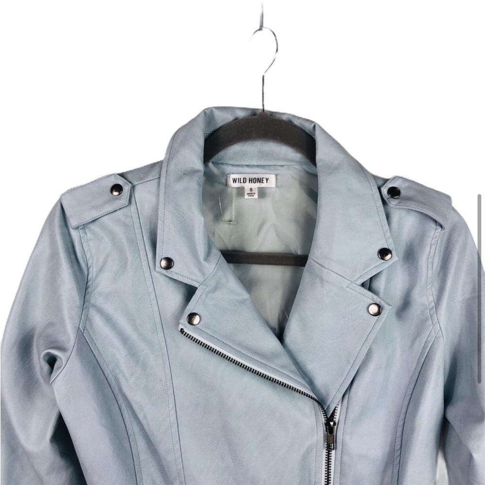 Wild Honey Women Light Blue Vegan Leather Moto - Picture 7 of 13